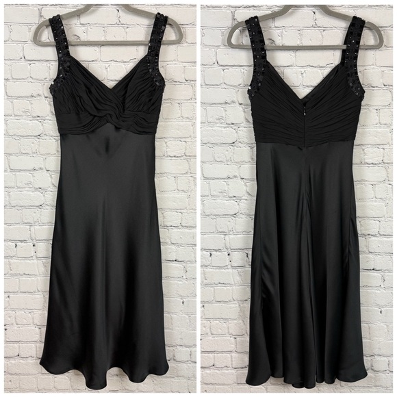 Anne Klein Dresses & Skirts - Anne Klein Black Silk Cocktail Dress Womens 2 Embellished Chiffon Satin V-Neck